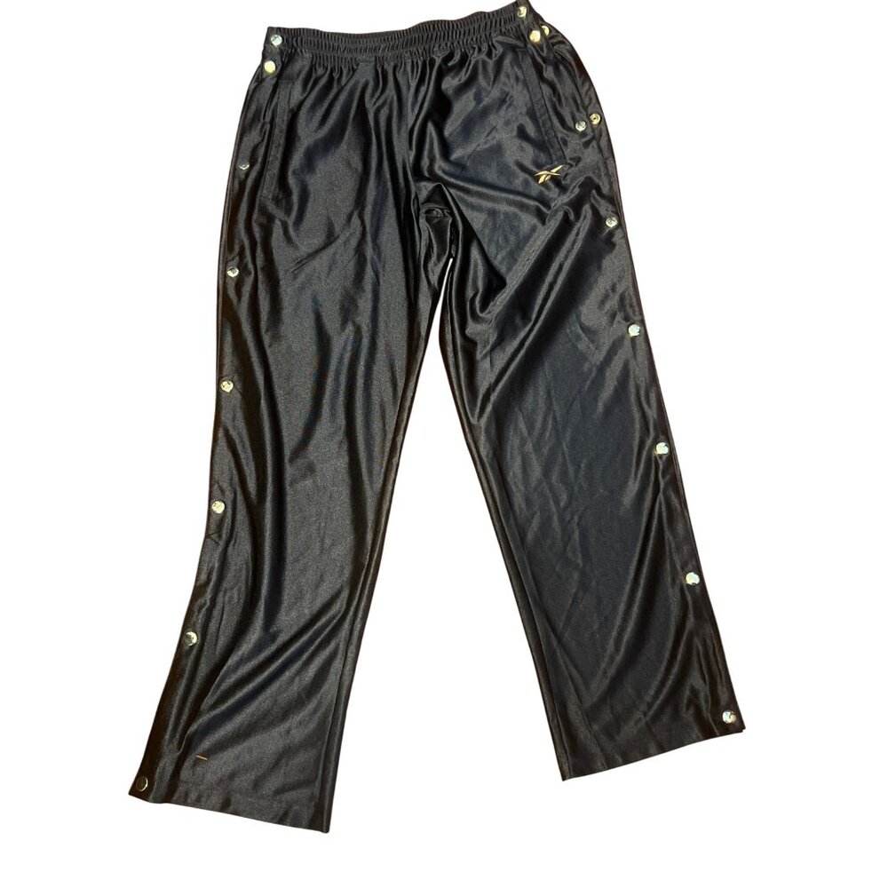 Reebok Breakaway Gold Snap Pants Black Basketball Track Pull On Size M NWT